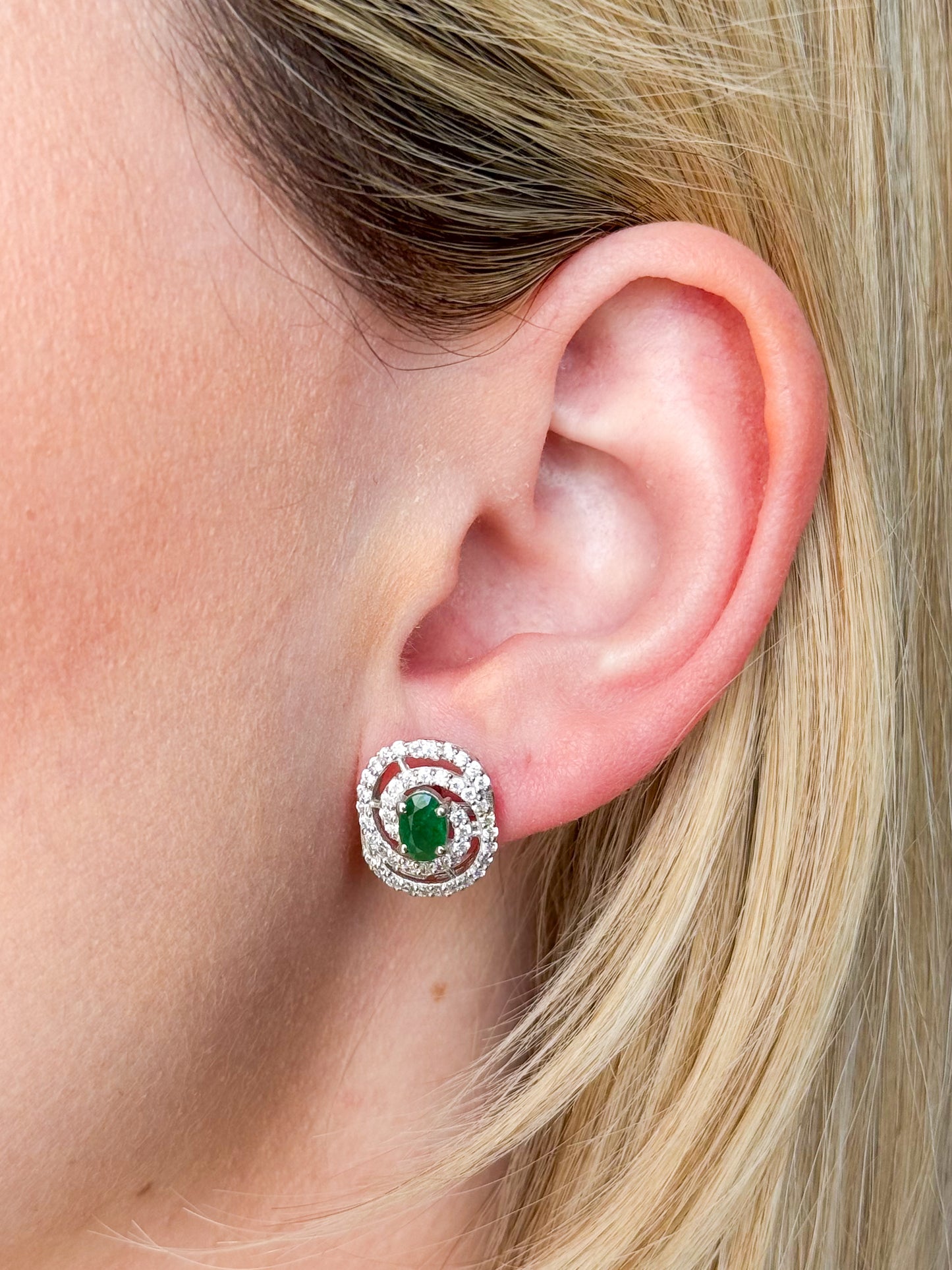 Round Emerald Studs