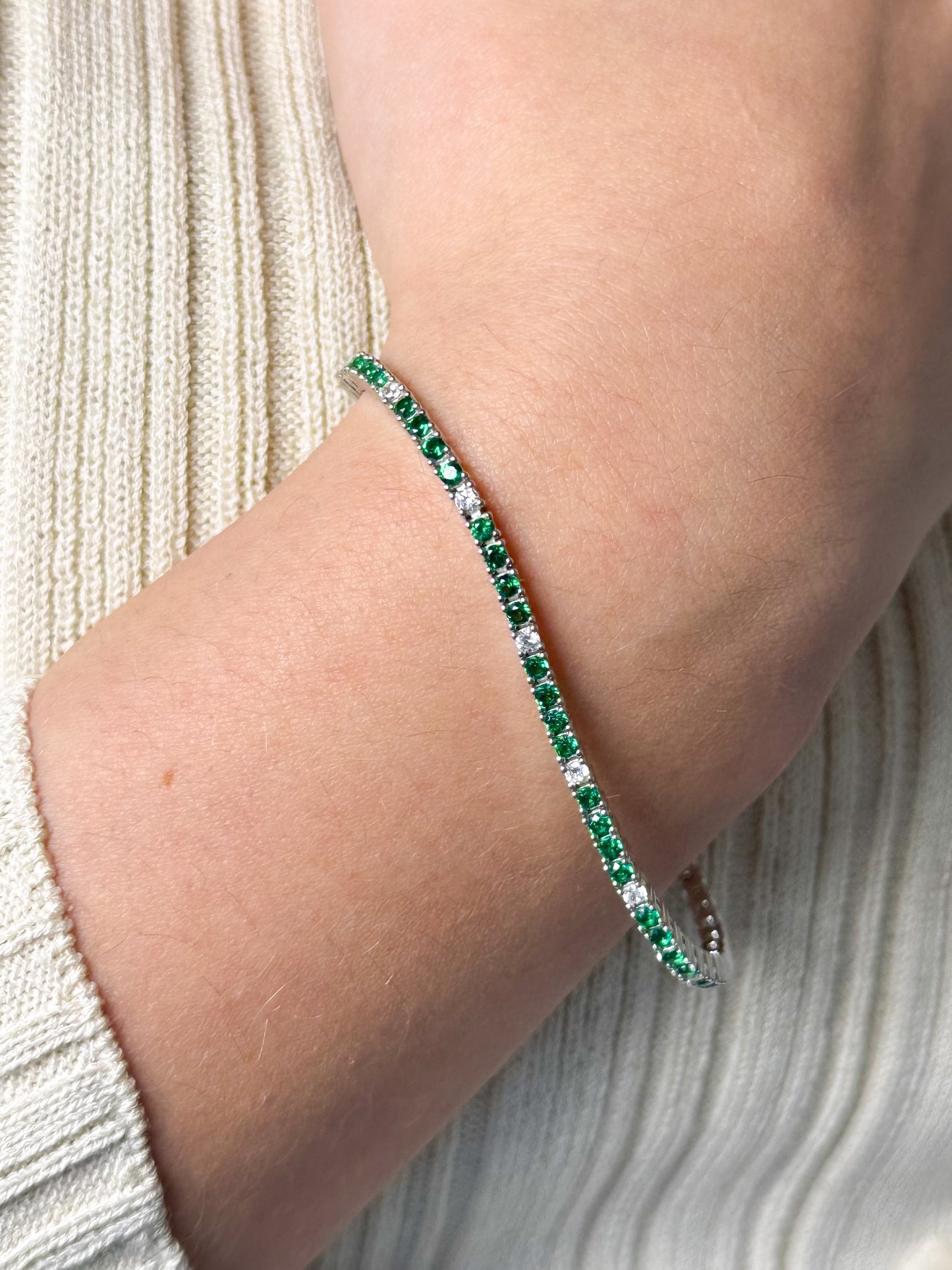 Green and Silver Tennis Bracelet 2 mm