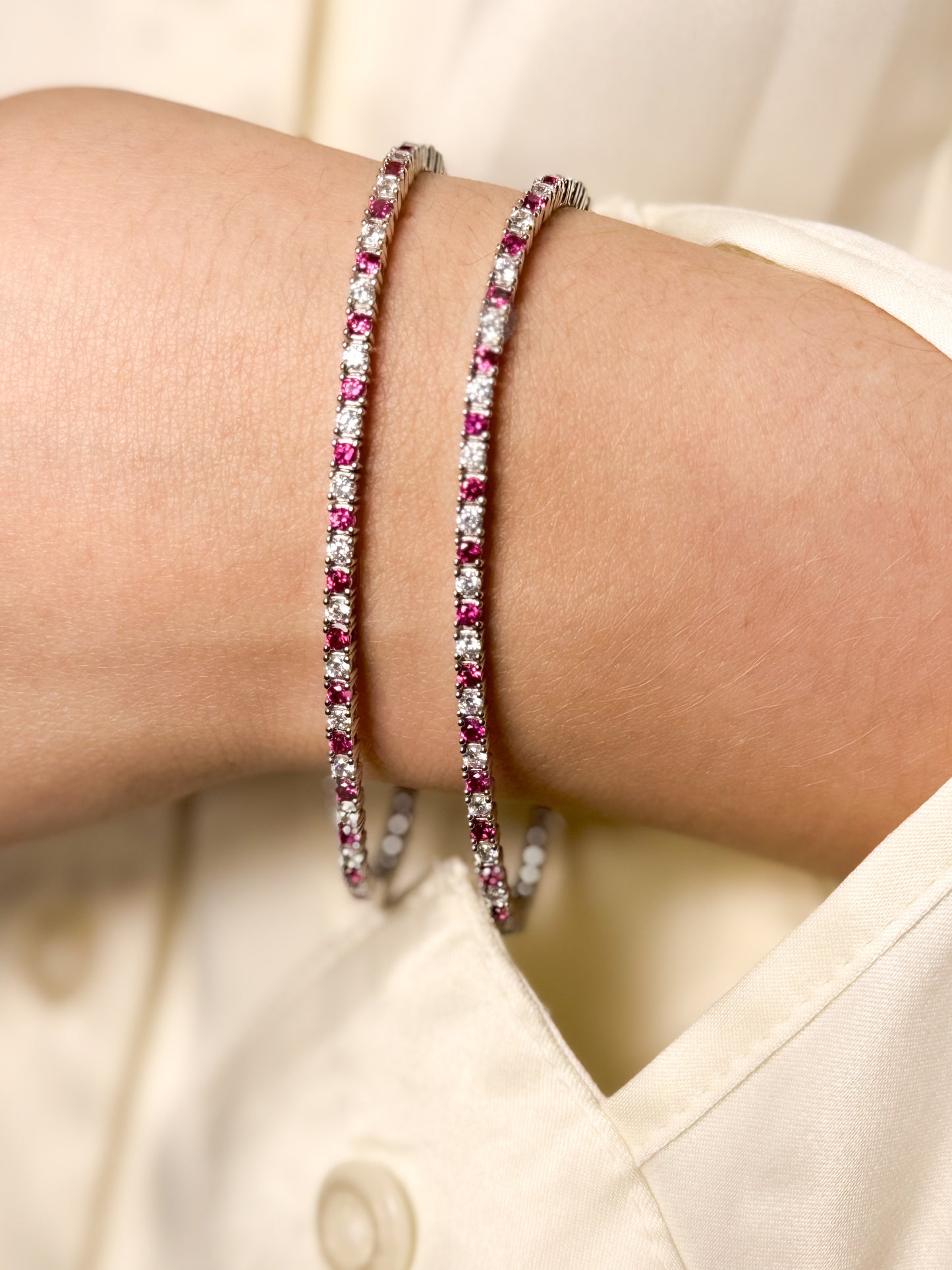 Two-Tone Pink and Silver Tennis Bracelet
