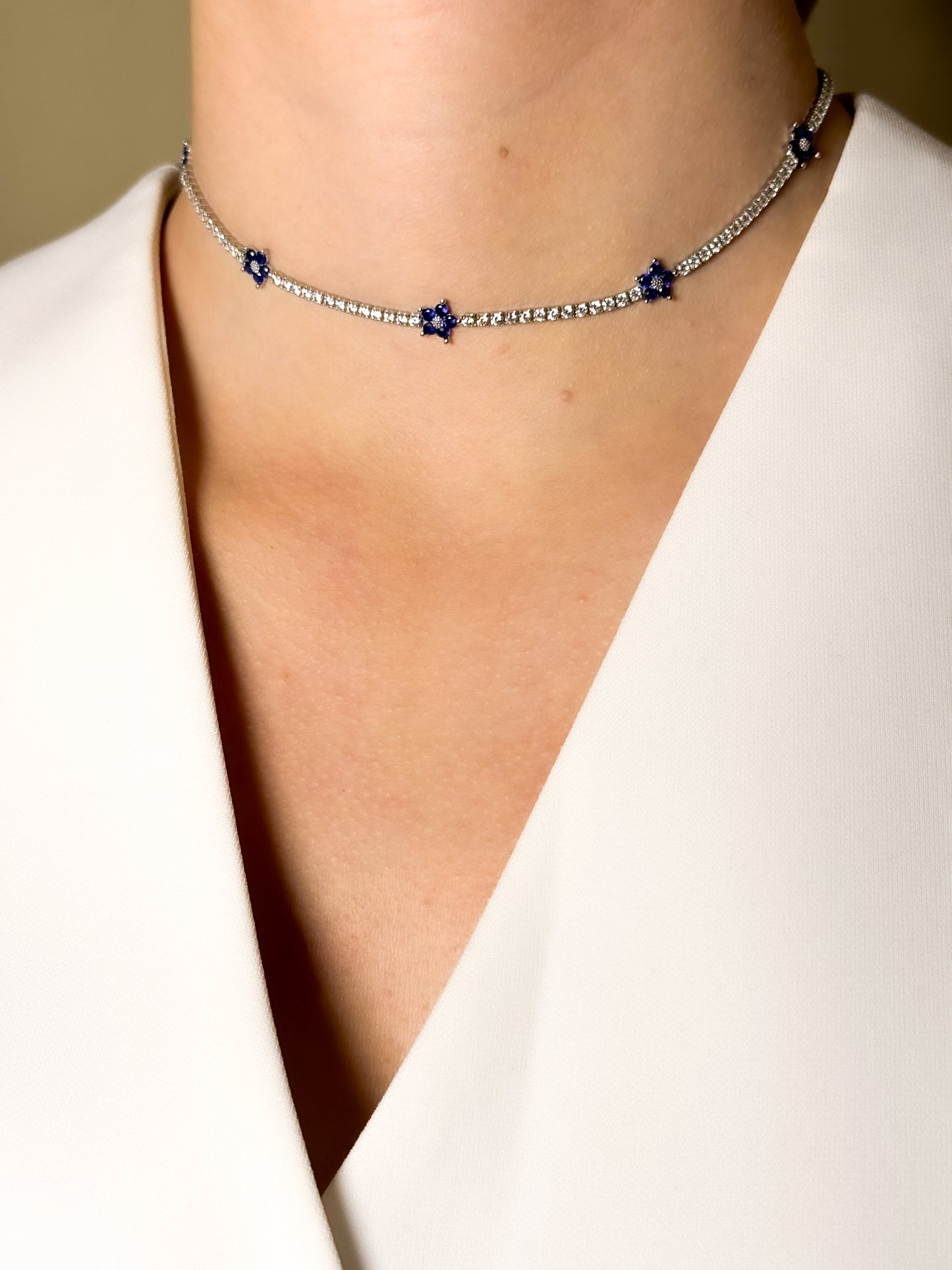 Tennis Necklace Flor Azul